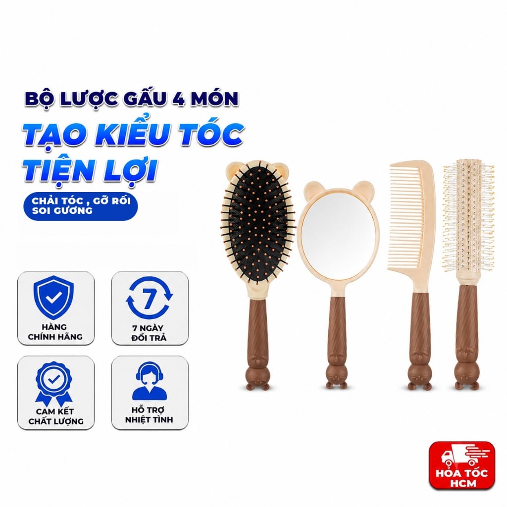 Bộ Lược Gấu 4 Món, Bộ Lược Chải Tóc Tạo Kiểu Tiện Lợi