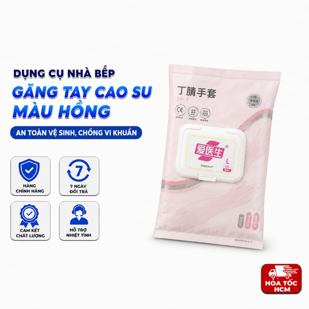 Găng Tay Cao Su Màu Hồng 30 Cái Size L, Găng Tay Gia Dụng