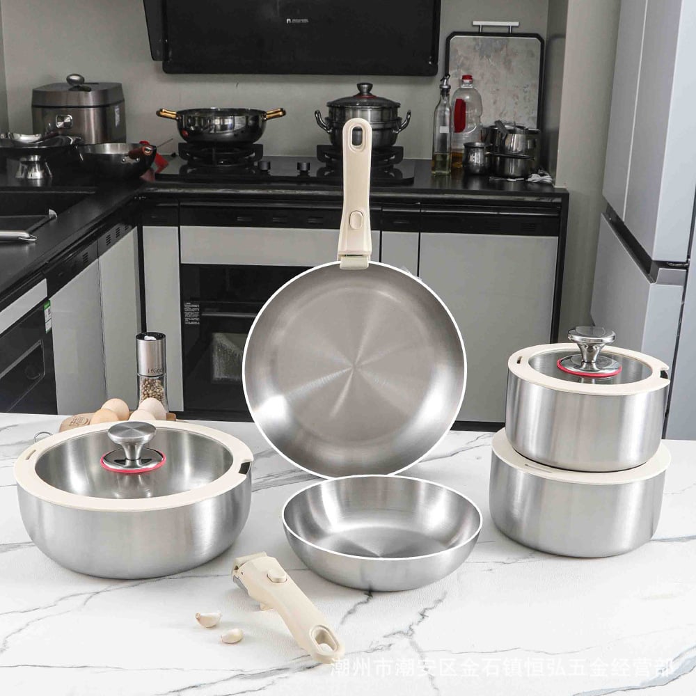 Bộ Nồi Cán Rời CAROTE Inox 304, Siêu Dày, Bộ Nồi Chảo Đa Năng Nhà Bếp