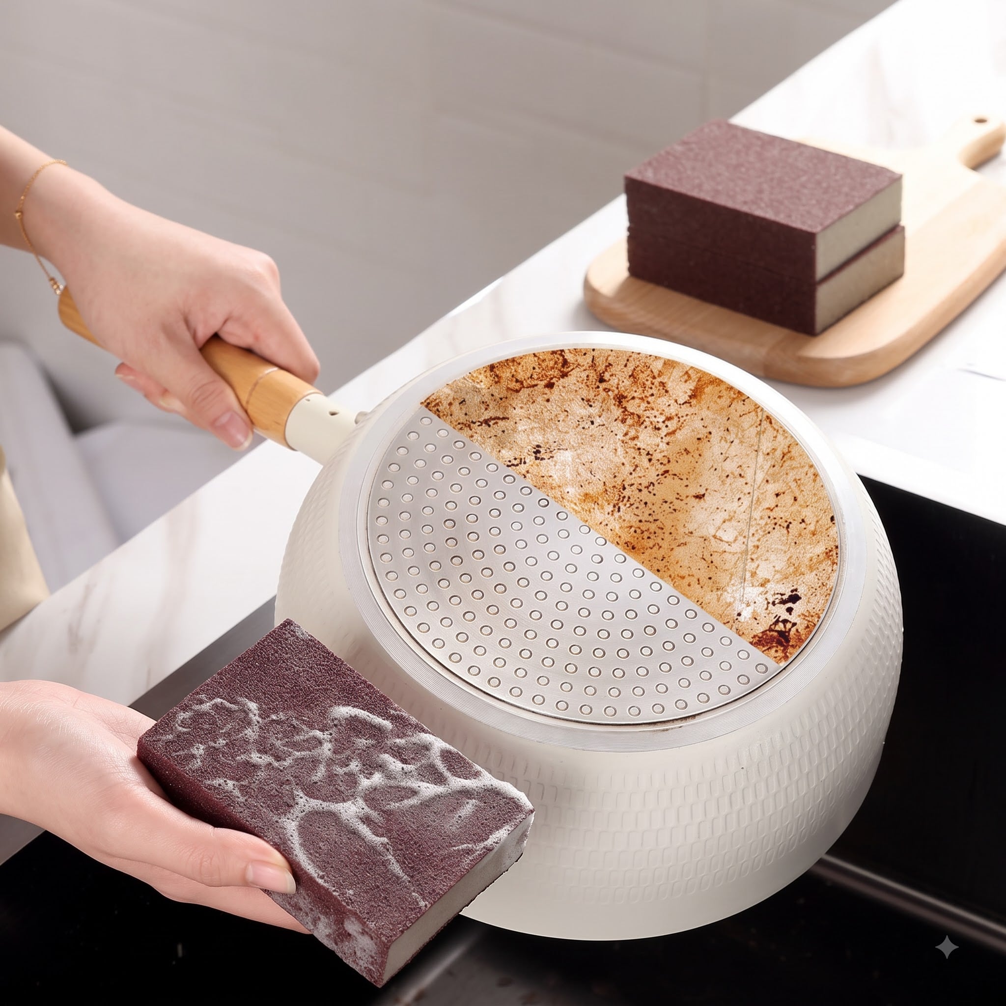 Miếng Cọ Xoong Nồi Màu Nâu Loại Mỏng, Miếng Chà Rửa Nhà Bếp Đa Năng
