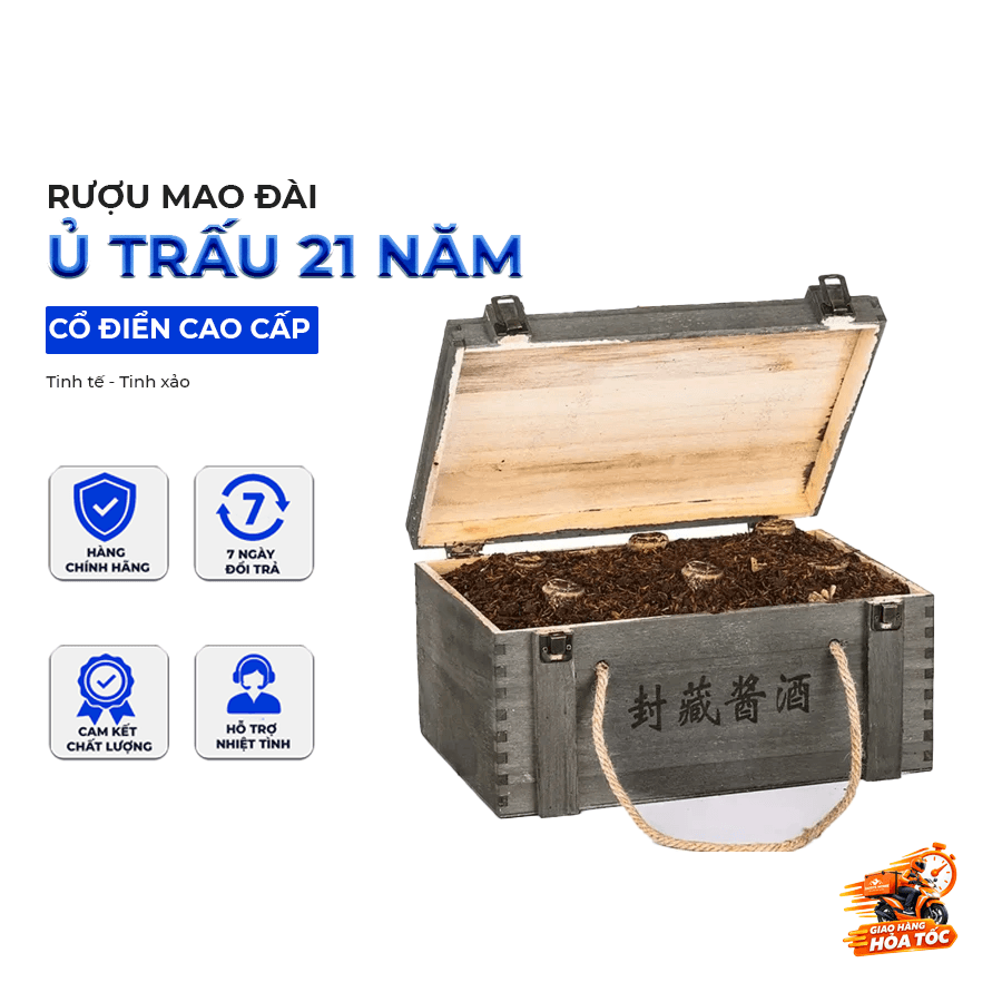 Rượu Mao Đài ủ trấu 21 năm - Hộp gỗ 6 chai