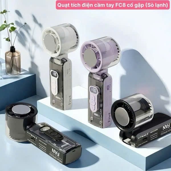 Quạt Tích Điện Cầm Tay FC8 Cổ Gập Sò Lạnh – Pin 3600mAh, Nhỏ Gọn, Tiện Lợi, Nhiều Mức Gió, Sạc Type-C