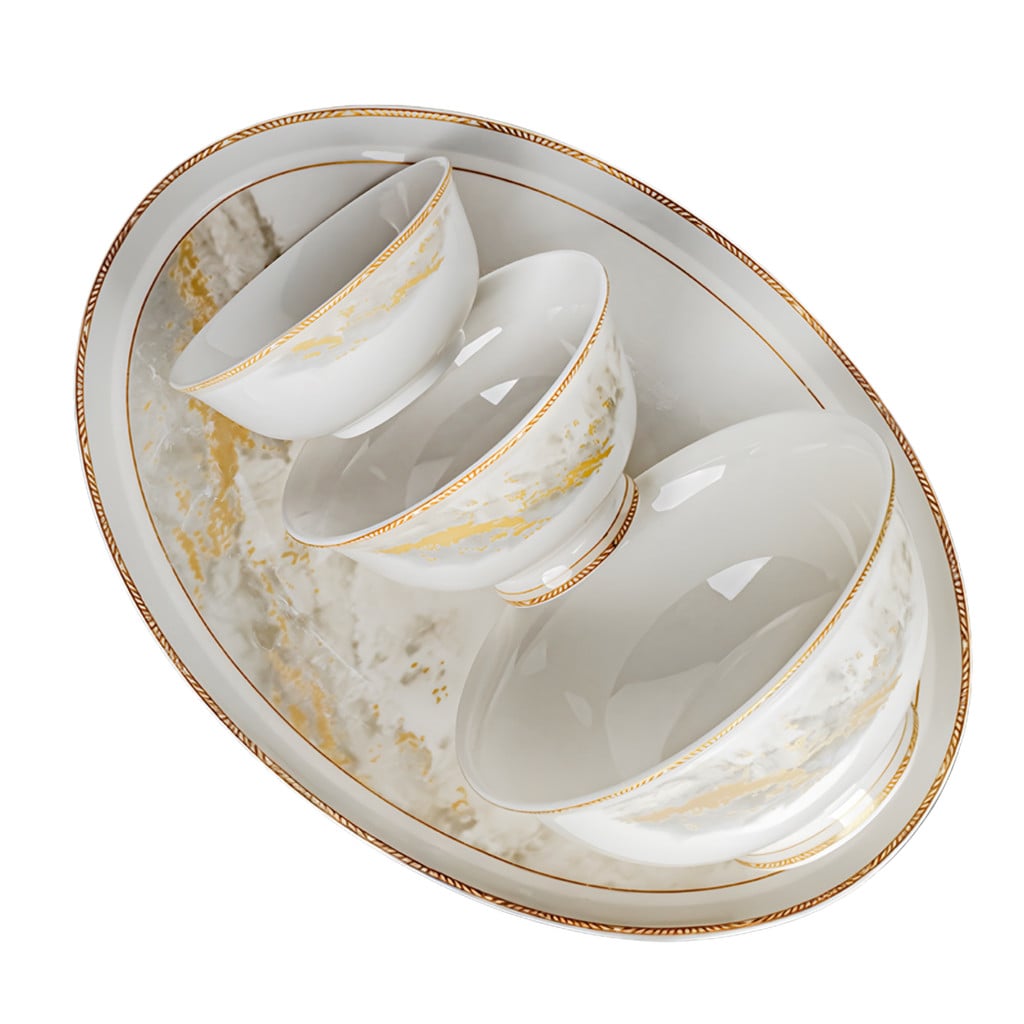 Bộ Chén Bát Phú Quý Imperial Gốm Sứ Cao Cấp – Thiết Kế Bát Giác, 5 Lớp, Viền Vàng Sang Trọng, Men Bóng Dễ Vệ Sinh