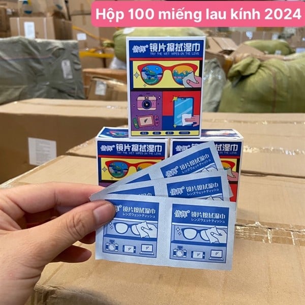 Hộp 100 Miếng Khăn Lau Kính, Giấy Lau Kính Mắt Dùng Một Lần Tiện Lợi