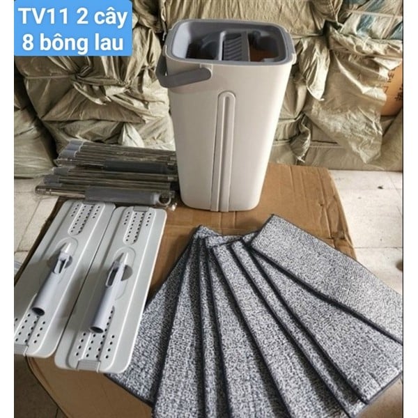 Bộ 2 Cây Lau Nhà Thùng Vuông TV11 + 8 Bông Lau Thay Thế, Cây Lau Sàn Nhà Tiện Lợi