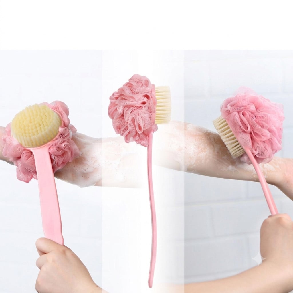 Cây Bông Tắm Chà Lưng Măng Cụt, Bông Tắm Cán Dài Tiện Lợi