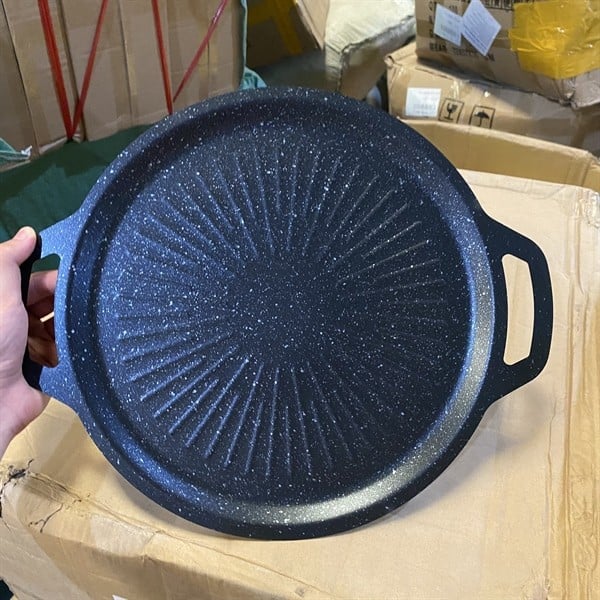 Chảo Gang Vân Đá 34cm, Chảo Nướng, Nấu Ăn Chống Dính Đa Năng Cho Gia Đình