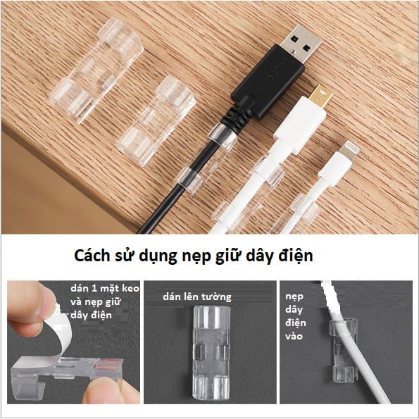 Nẹp Giữ Dây Điện Trong Suốt, Kẹp Cố Định Dây Điện Gọn Gàng
