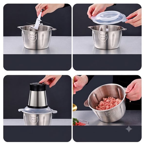 Máy Xay Thịt Inox Kitchen 2L, Máy Xay Thực Phẩm Đa Năng Dung Tích Lớn