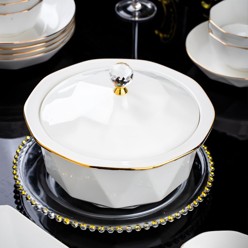 Bộ Chén Bát Golden Leaf Gốm Sứ Cao Cấp – Phong Cách Trung Đông, Cấu Tạo 5 Lớp, Men Bóng, Họa Tiết Ánh Vàng Sang Trọng