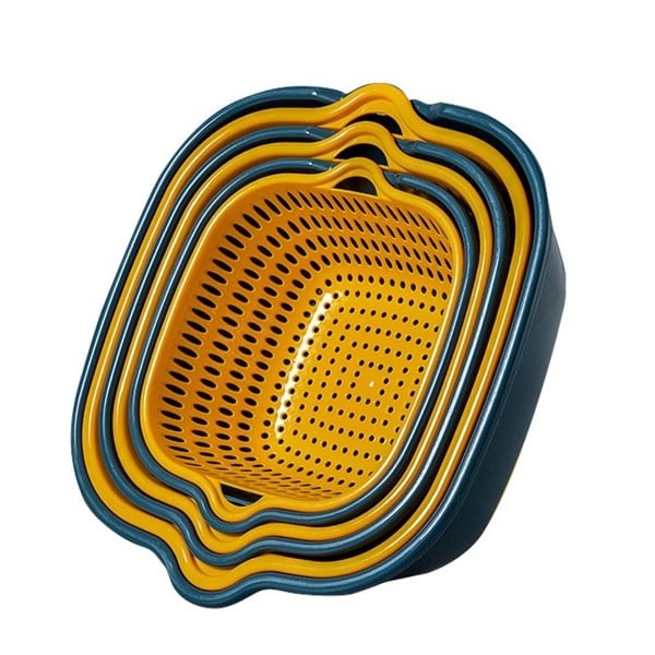 Bộ Chậu Rổ 6 Món Dáng Vuông Đa Năng, Bộ Rổ Ráo Nước Rửa Rau Củ Xếp Gọn Tiện Lợi