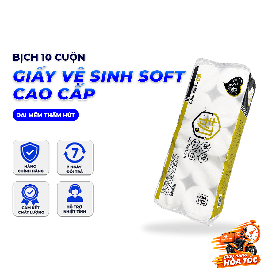 Bịch 10 Cuộn Giấy Vệ Sinh Soft Cao Cấp 2KG, Giấy Cuộn Mềm Mịn Dai Thấm Hút Tốt, Dùng Cho Gia Đình