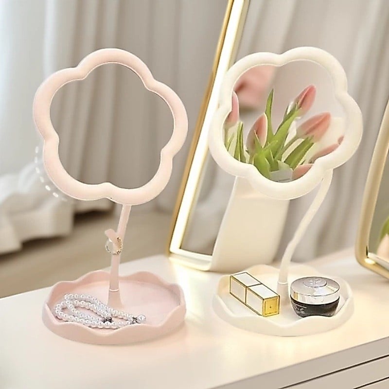 Gương Để Bàn Đế Cao Hình Hoa, Gương Trang Điểm Mini Tiện Lợi