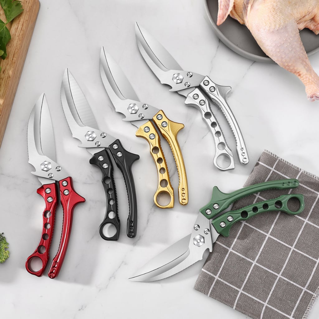 Kéo Cắt Gà Cao Cấp – Lưỡi Răng Cưa Thép Không Gỉ 3Cr13,Tách Thành Dao, Cắt Xương, Cạo Vảy Cá, Mở Nắp Chai