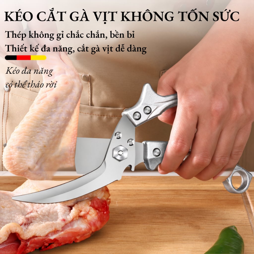 Kéo Cắt Gà Cao Cấp – Lưỡi Răng Cưa Thép Không Gỉ 3Cr13,Tách Thành Dao, Cắt Xương, Cạo Vảy Cá, Mở Nắp Chai
