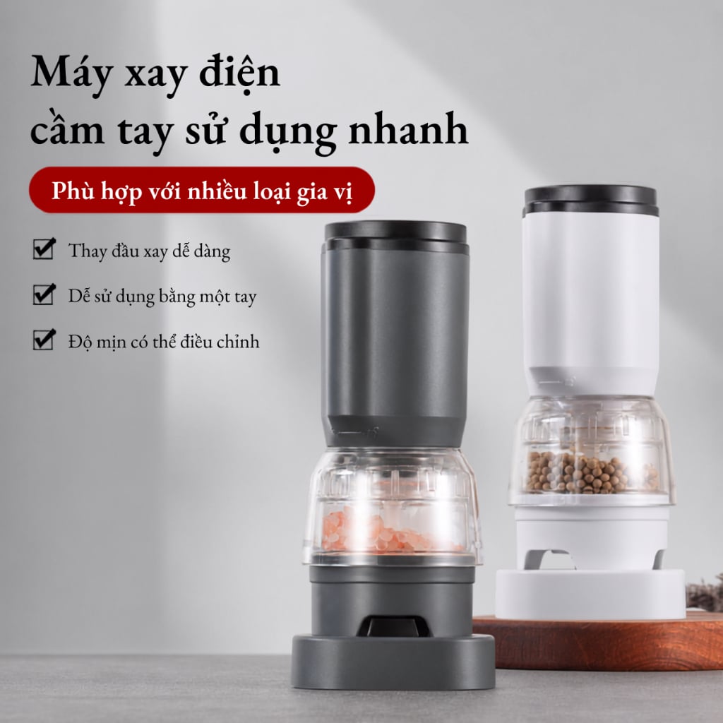 Máy Xay Tiêu Điện Đa Năng – Lõi Gốm Ceramic, Sạc USB, Điều Chỉnh Độ Mịn, Xay Gia Vị Tự Động