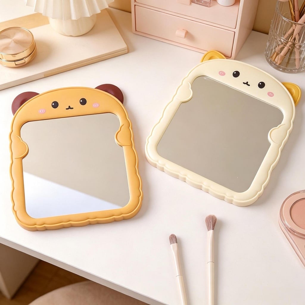 Gương Để Bàn Hình Gấu, Gương Trang Điểm Mini Để Bàn Dễ Thương