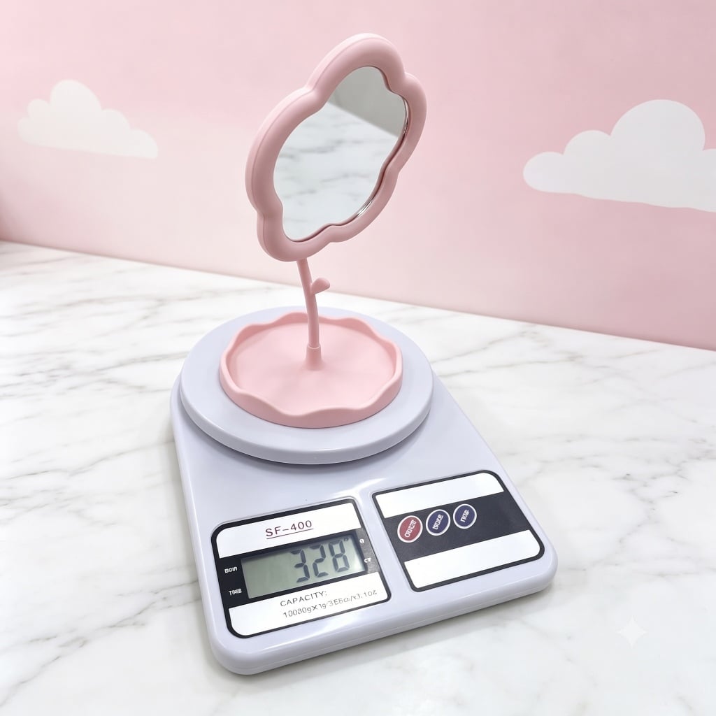 Gương Để Bàn Đế Cao Hình Hoa, Gương Trang Điểm Mini Tiện Lợi