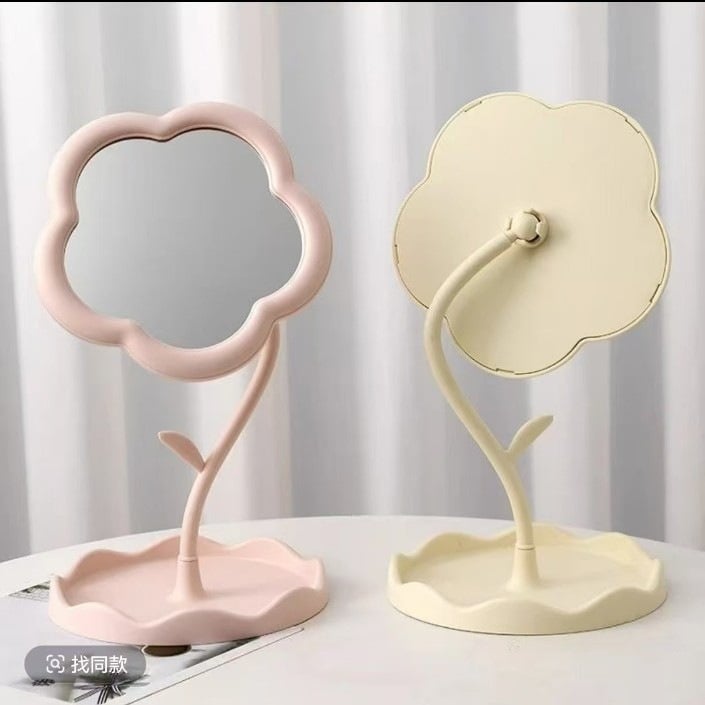 Gương Để Bàn Đế Cao Hình Hoa, Gương Trang Điểm Mini Tiện Lợi