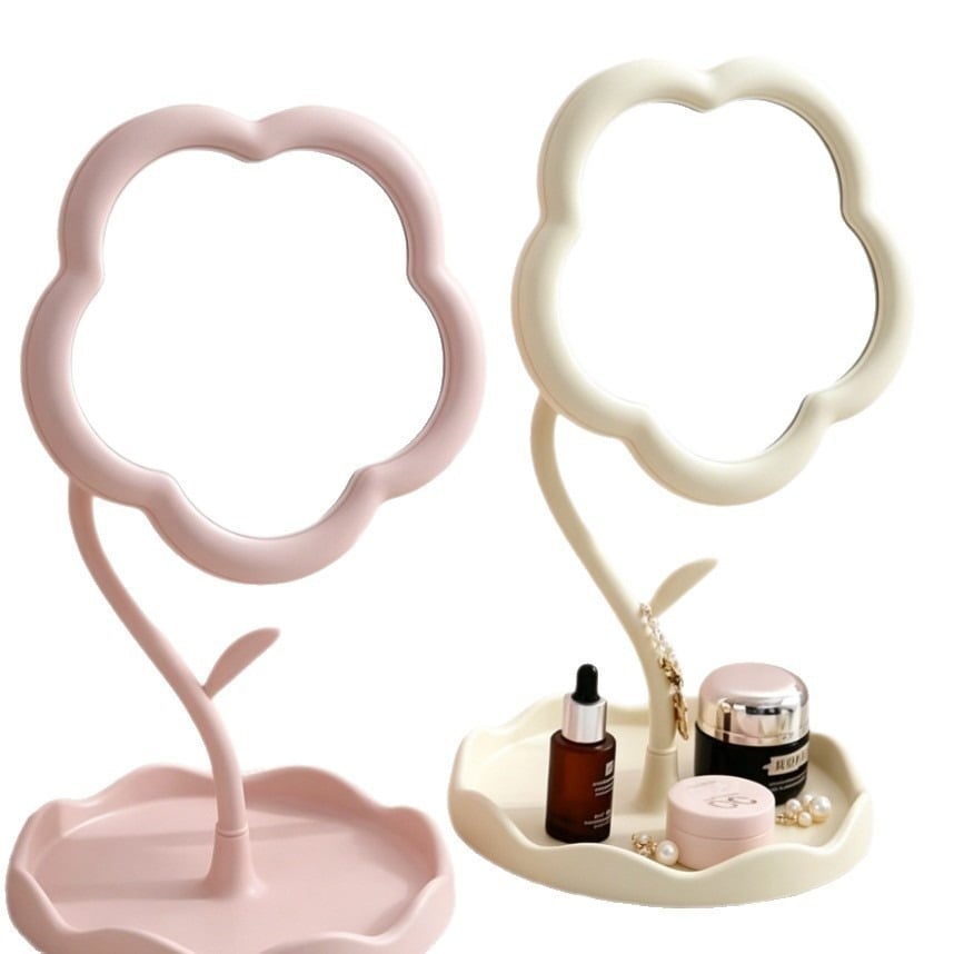 Gương Để Bàn Đế Cao Hình Hoa, Gương Trang Điểm Mini Tiện Lợi