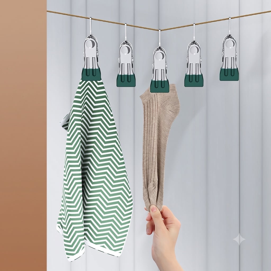 Bộ 5 Cái Móc Treo 8 Kẹp, Móc Phơi Tất Đồ Lót Quần Áo Đa Năng