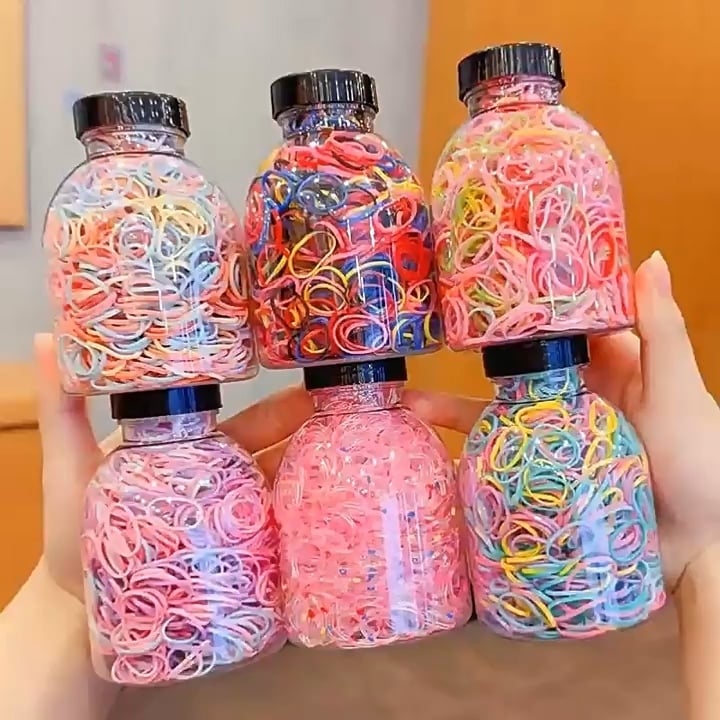 Hộp 1000 Dây Thun Buộc Tóc Hàn Quốc, Dây Cột Tóc Nhiều Màu Tiện Lợi
