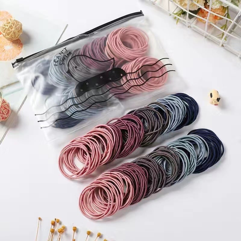 Set 100 Dây Thun Buộc Tóc Hàn Quốc, Dây Cột Tóc Co Giãn Tiện Lợi