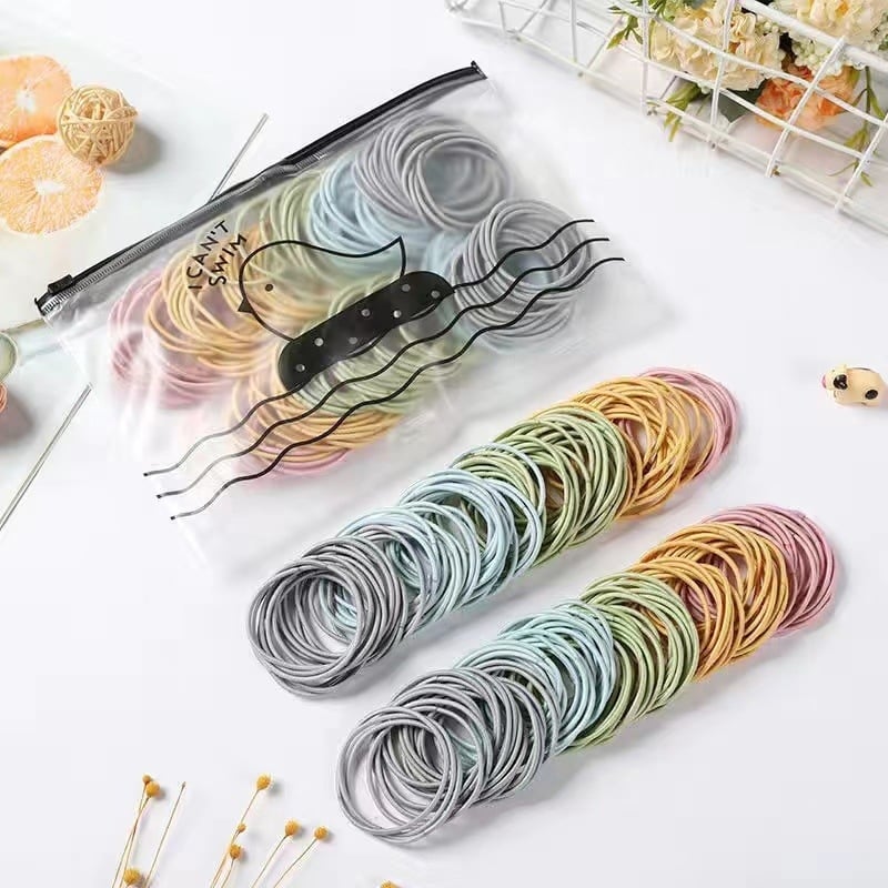 Set 100 Dây Thun Buộc Tóc Hàn Quốc, Dây Cột Tóc Co Giãn Tiện Lợi
