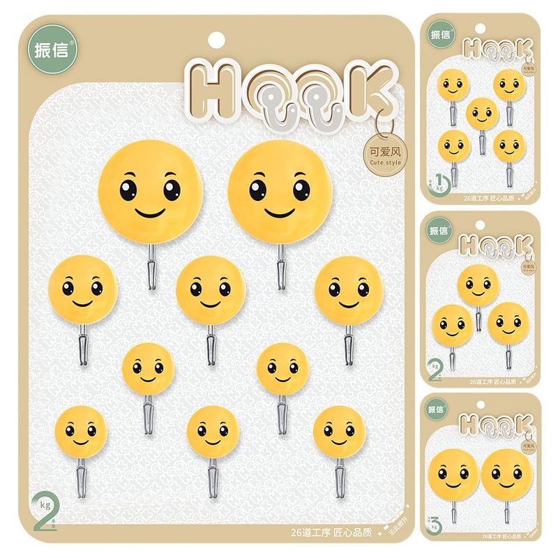 Vỉ 3 Móc Dán Tường Hình Mặt Cười, Móc Treo Đồ Đa Năng
