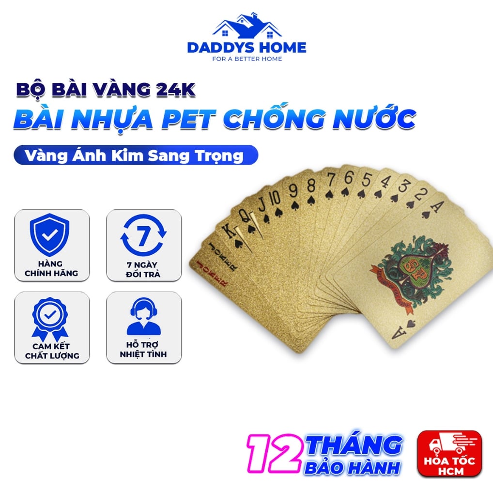 Bộ Bài Vàng 24K Cao Cấp 54 Lá – Bài Nhựa PET Chống Nước, Màu Vàng Ánh Kim, Sang Trọng Làm Quà Tặng