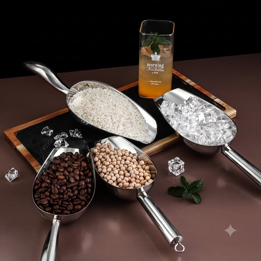 Xẻng Xúc Đá Inox 24cm, Loại 1, Muỗng Xúc Đá Thực Phẩm Đa Năng
