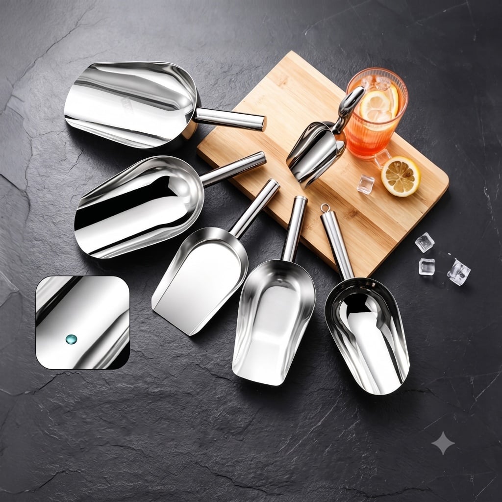 Xẻng Xúc Đá Inox 24cm, Loại 1, Muỗng Xúc Đá Thực Phẩm Đa Năng