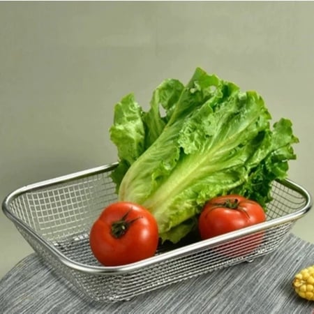 Rổ Lưới Inox Chữ Nhật 29cm, Rổ Đựng Rửa Rau Củ Đa Năng