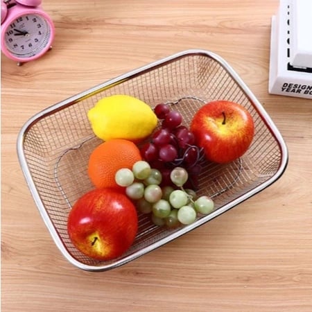 Rổ Lưới Inox Chữ Nhật 29cm, Rổ Đựng Rửa Rau Củ Đa Năng