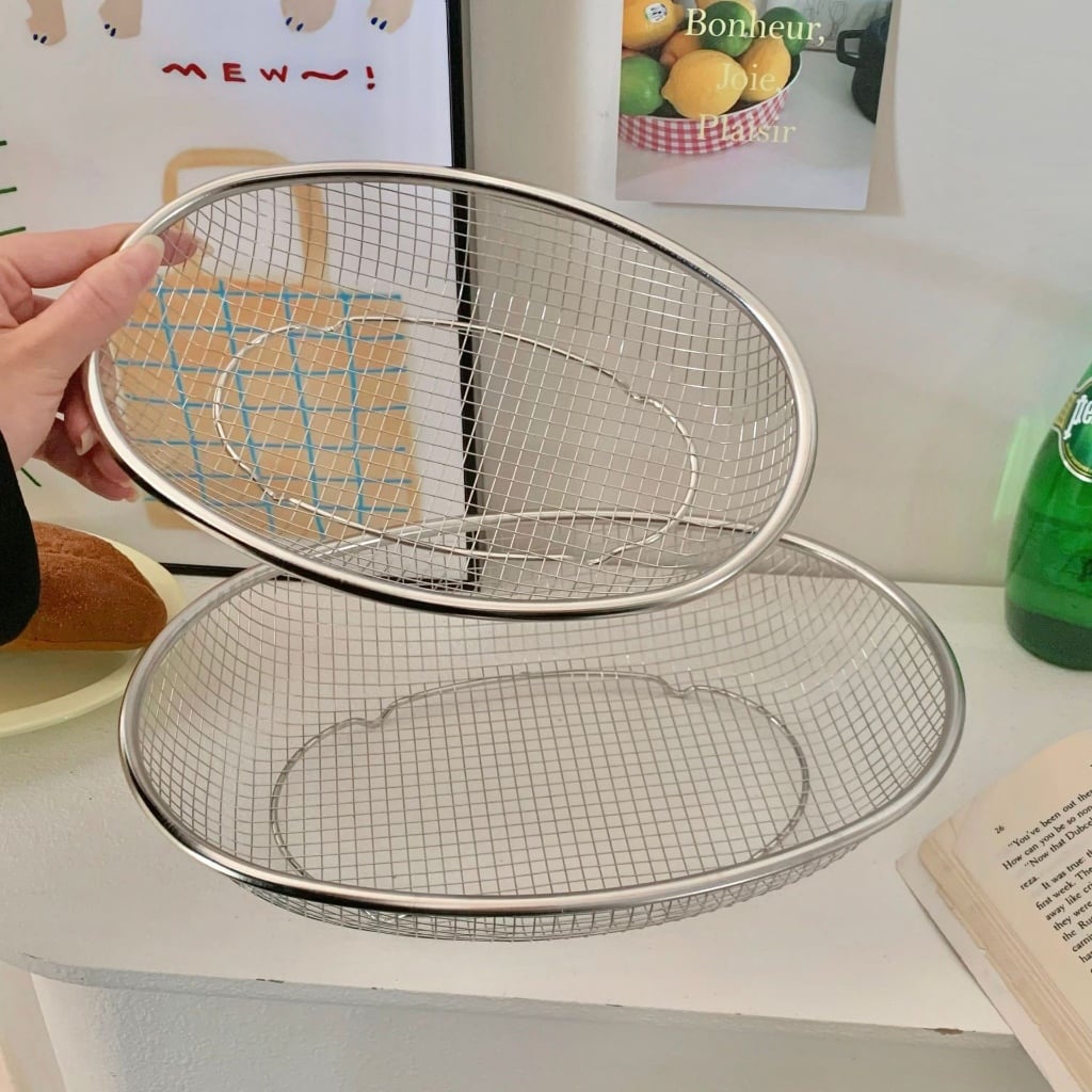 Rổ Lưới Inox Oval 31cm, Rổ Đựng Rửa Rau Củ Đa Năng