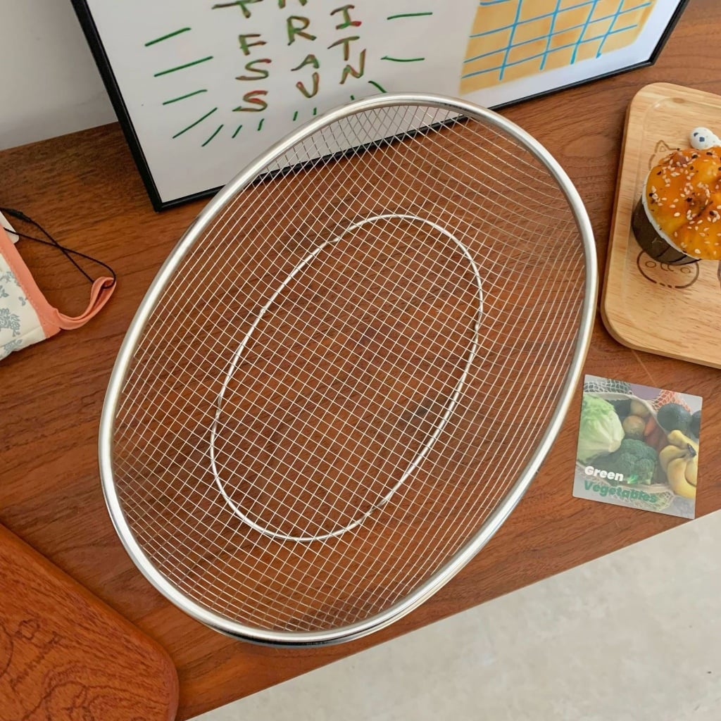 Rổ Lưới Inox Oval 31cm, Rổ Đựng Rửa Rau Củ Đa Năng