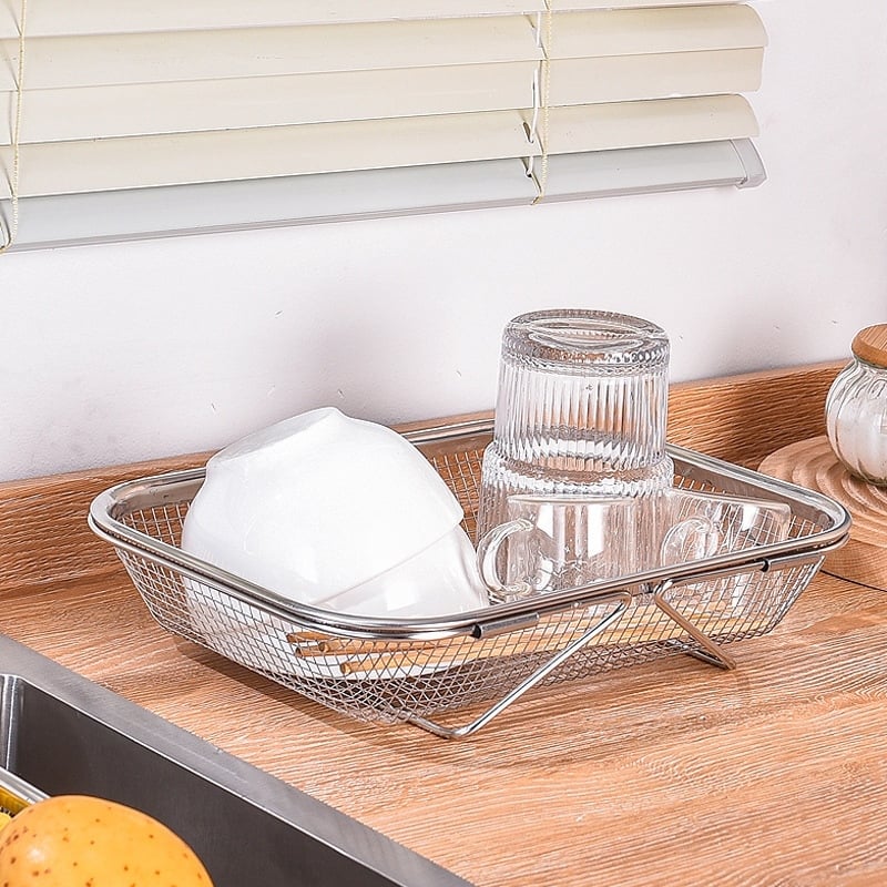 Rổ Lưới Inox Chữ Nhật 37cm, Rổ Đựng Rửa Rau Củ Đa Năng