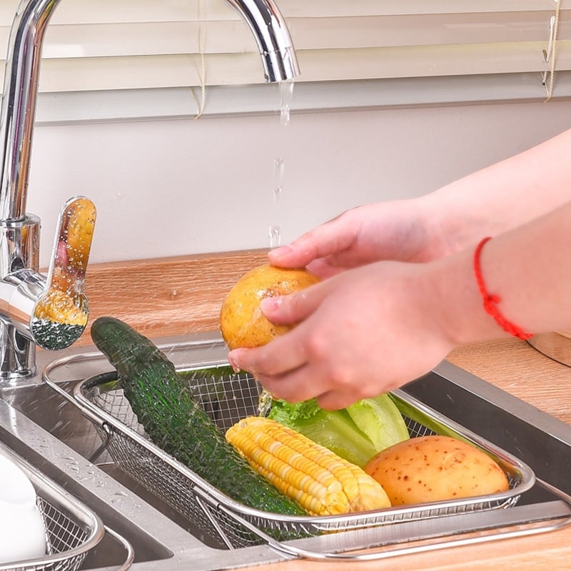 Rổ Lưới Inox Chữ Nhật 37cm, Rổ Đựng Rửa Rau Củ Đa Năng
