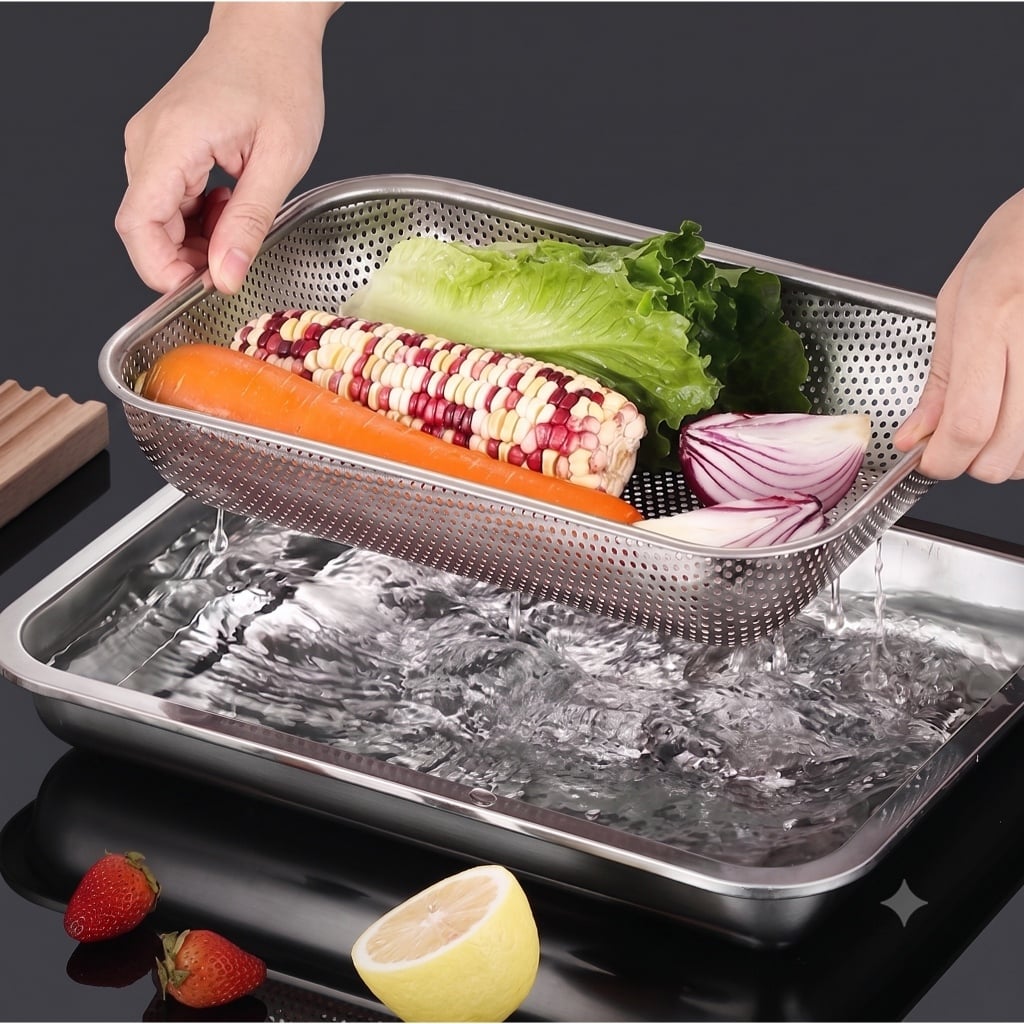 Rổ Vo Gạo Dài 30x12cm, Rổ Rửa Gạo Rau Củ Nhà Bếp