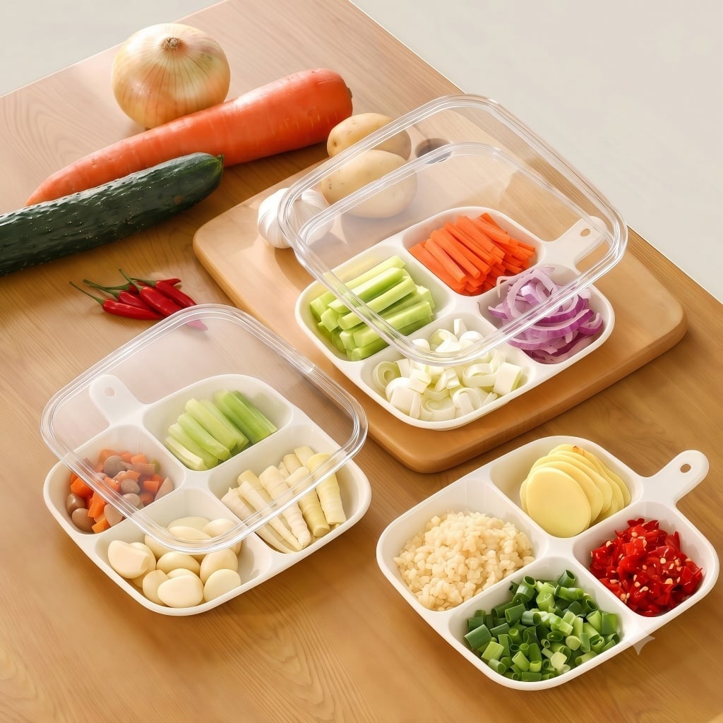 Khay Nước Chấm 4 Ngăn Màu Sữa, Khay Đựng Gia Vị Đa Năng