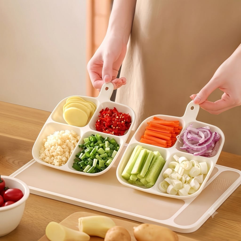 Khay Nước Chấm 4 Ngăn Màu Sữa, Khay Đựng Gia Vị Đa Năng