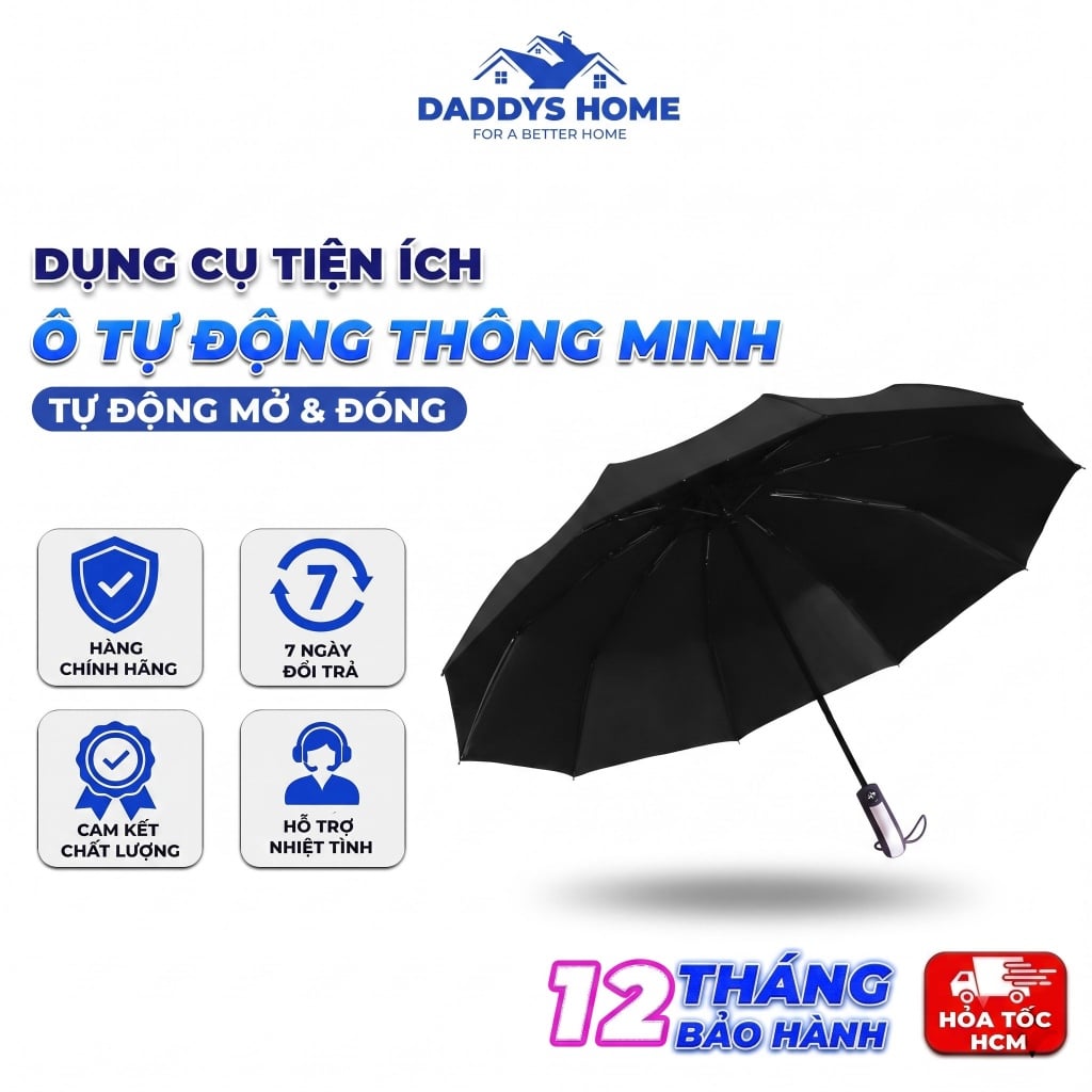 Ô Dù Tự Động 10 Nan HT01, Dù Che Mưa Nắng Đóng Mở Tự Động