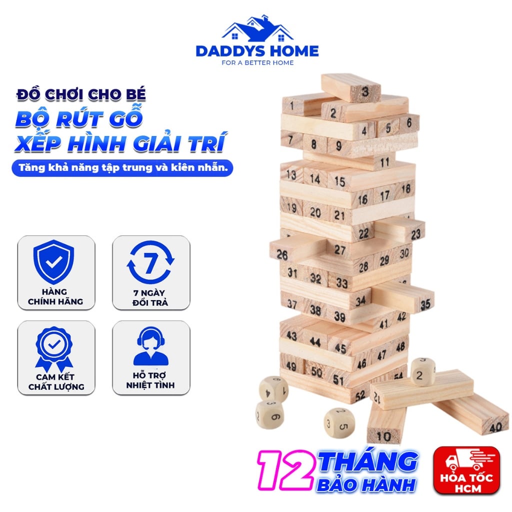 Đồ Chơi Rút Gỗ Cỡ Lớn, Bộ Rút Gỗ Xếp Hình Giải Trí Gia Đình