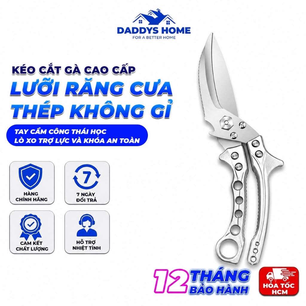 Kéo Cắt Gà Cao Cấp – Lưỡi Răng Cưa Thép Không Gỉ 3Cr13,Tách Thành Dao, Cắt Xương, Cạo Vảy Cá, Mở Nắp Chai