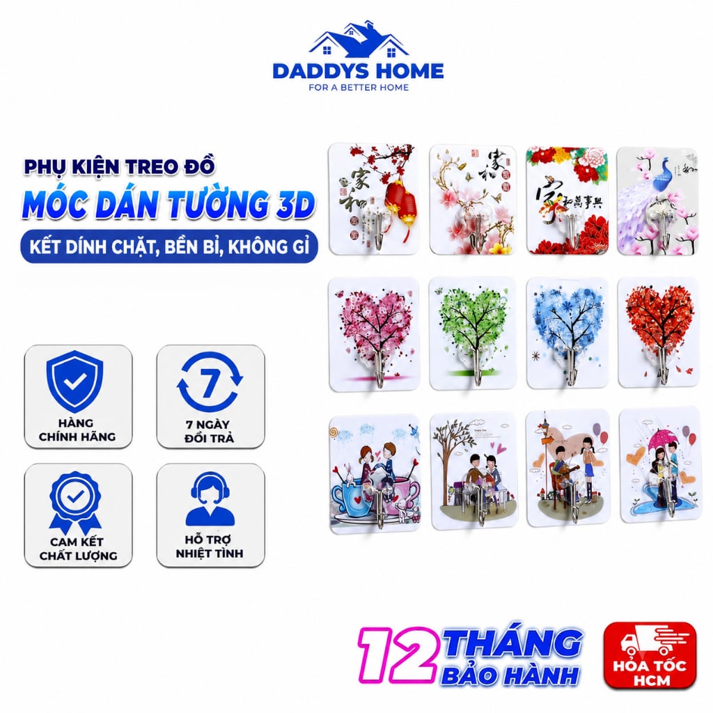 Móc Dán Tường 3D, Móc Treo Đồ Không Khoan Tường Tiện Lợi - GD276-Moc3D ww