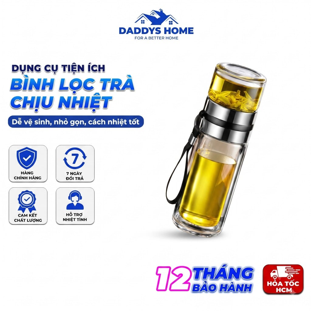 Bình Pha Trà Thủy Tinh 2 Ngăn 450ml – Bình Lọc Trà Chịu Nhiệt, Lưới Lọc Inox, Pha Trà Tiện Lợi