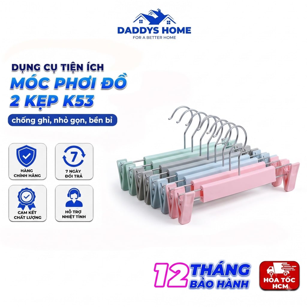 Móc Phơi Đồ 2 Kẹp K53, Móc Kẹp Quần Áo Đa Năng Tiện Lợi