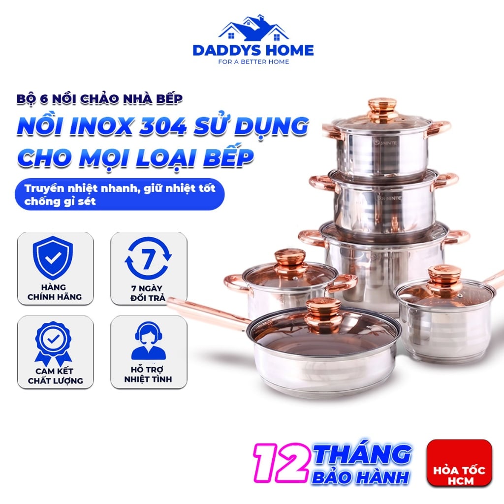 Bộ Nồi 6 Món Engelberg Đức, Bộ Nồi Nhà Bếp Gia Đình Đa Năng