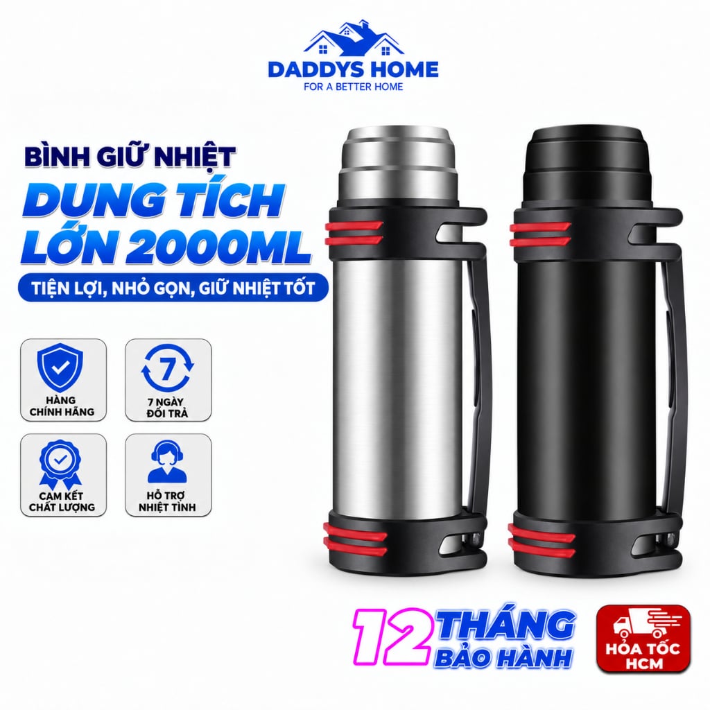 BÌNH GIỮ NHIỆT RH-0518 DUNG TÍCH 2000ML CÓ QUAI XÁCH, BÌNH NƯỚC CỠ LỚN GIỮ NÓNG LẠNH 24H