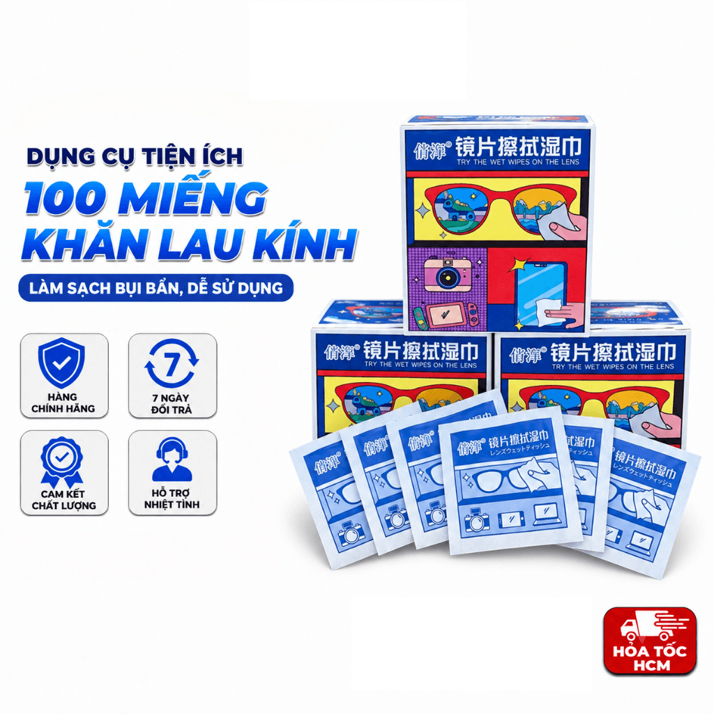Hộp 100 Miếng Khăn Lau Kính, Giấy Lau Kính Mắt Dùng Một Lần Tiện Lợi